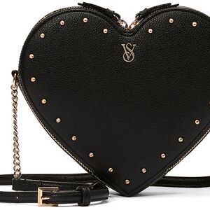Victoria's Secret Studed Heart Shape Crossbody Bag. 2 Part Zipper. In Black.